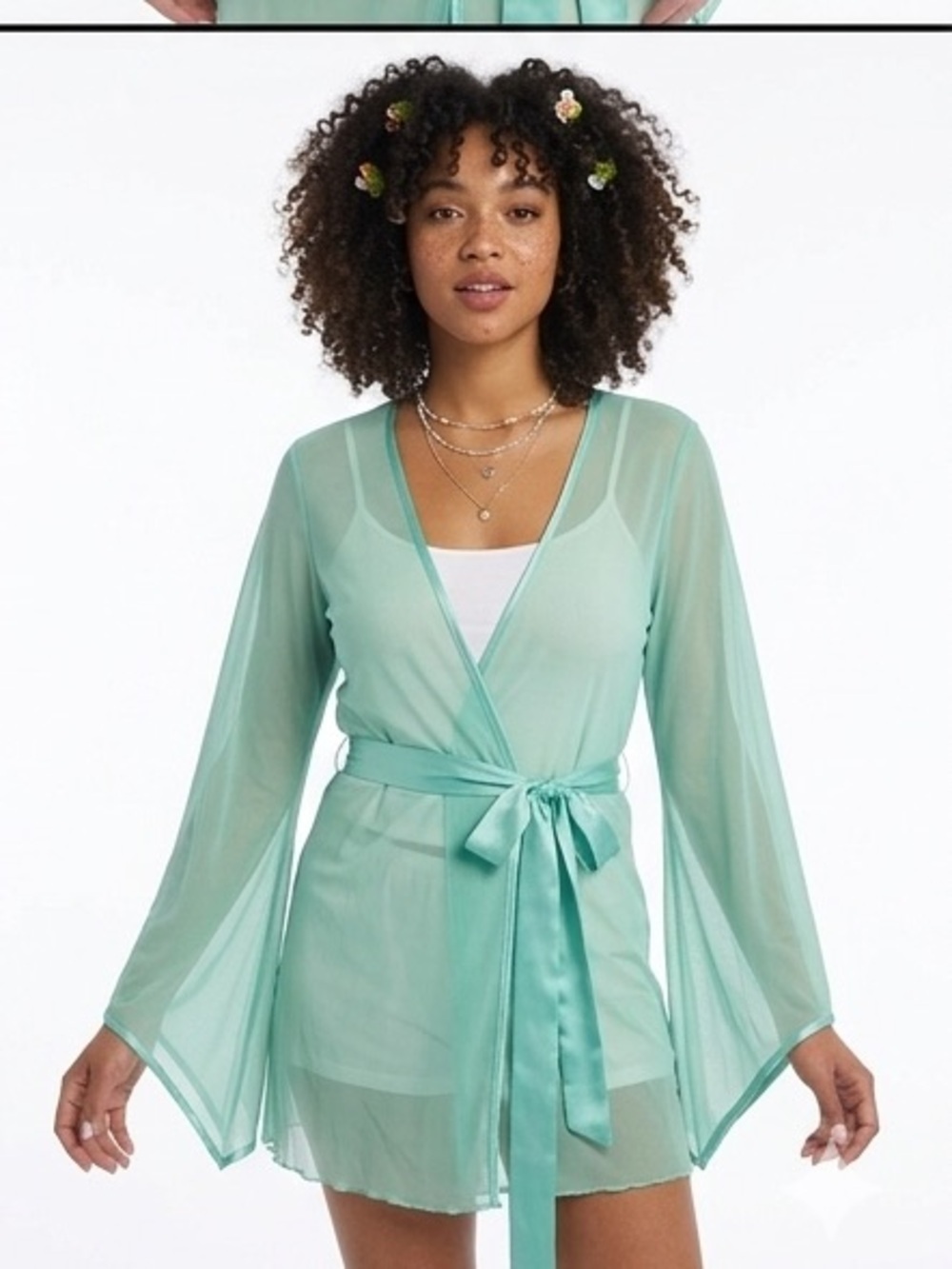 Vintage 90s Frederick’s of Hollywood Mint Mesh Robe Y2K Festival Fairy Size S